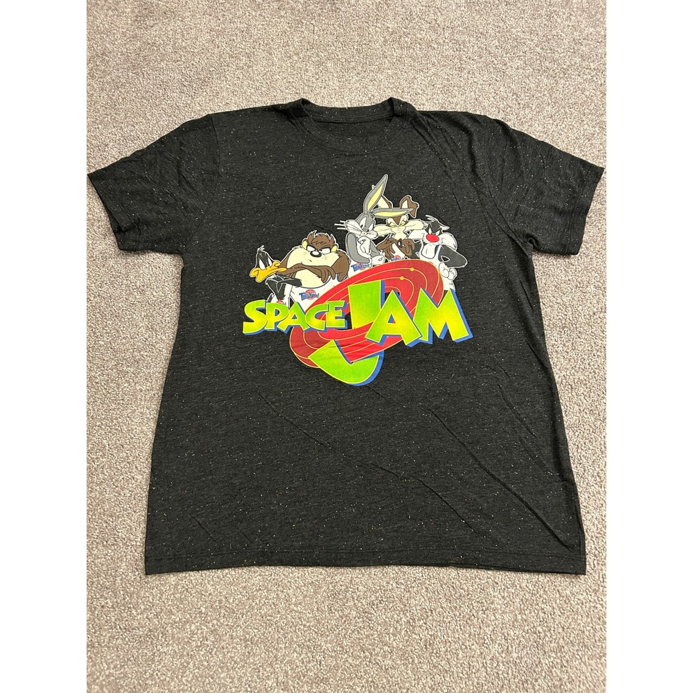 Space Jam Graphic T-Shirt Mens Medium Charcoal Grey Excellent Looney Tunes Tee